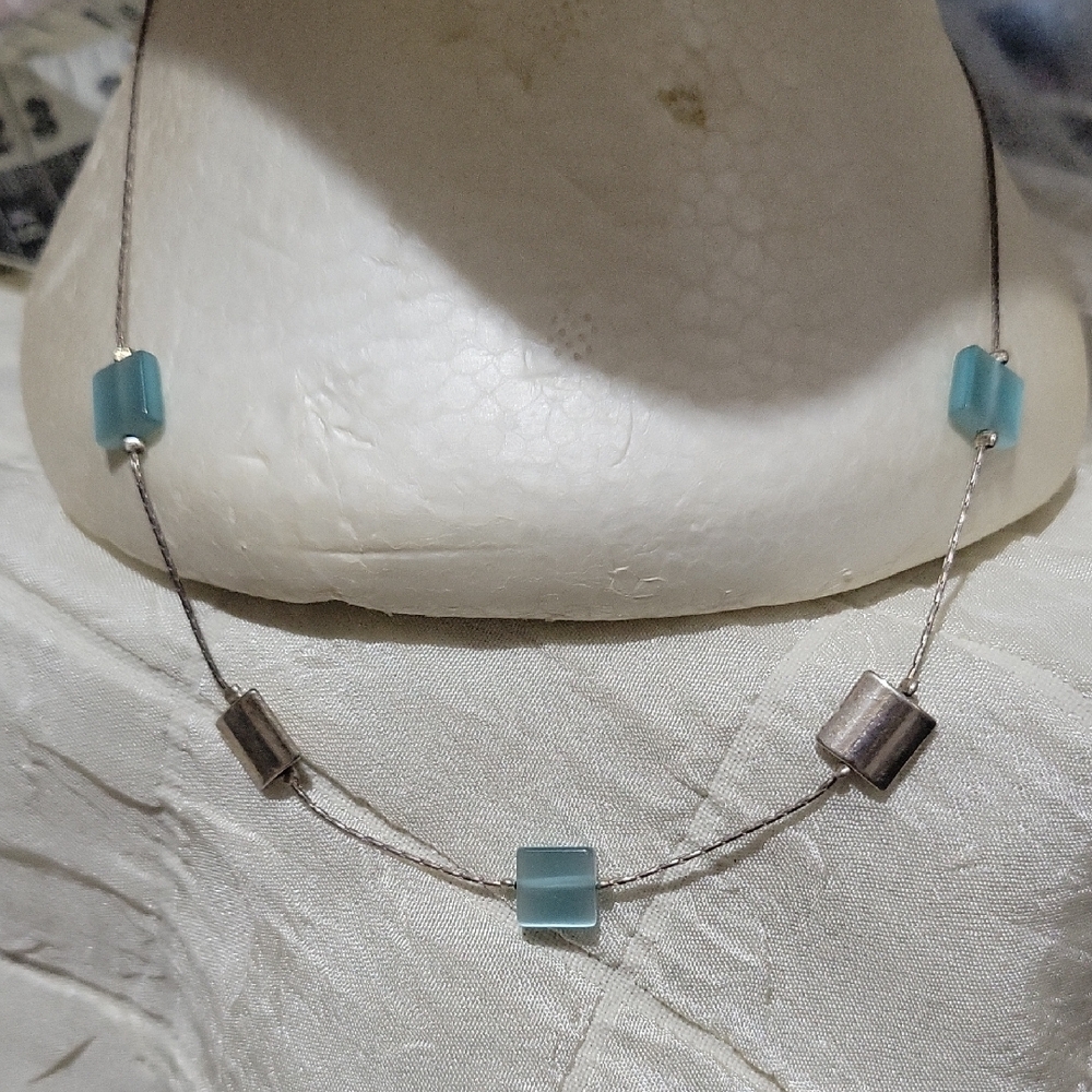 Silver Plated 16" Blue and Silver Necklace